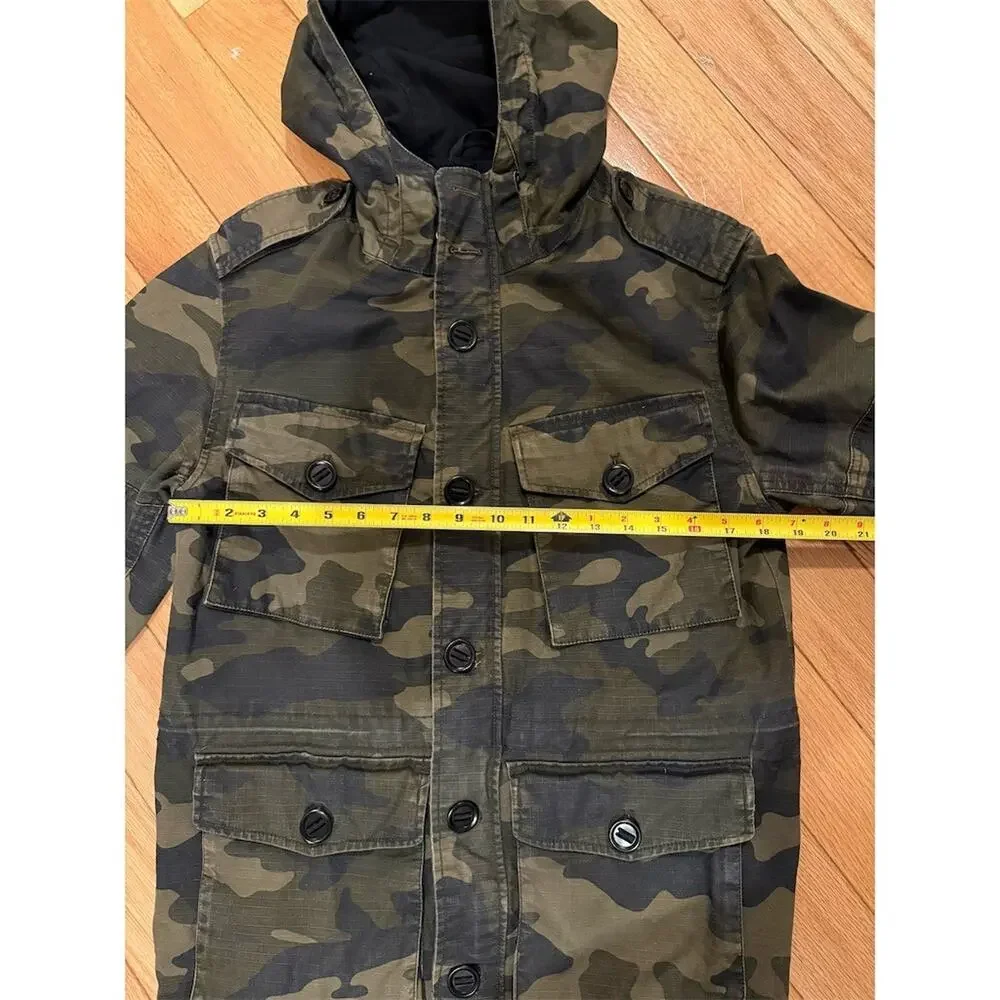 Banana Republic Military Field Jacket Mens S Green Camo Hooded 4-Pocket